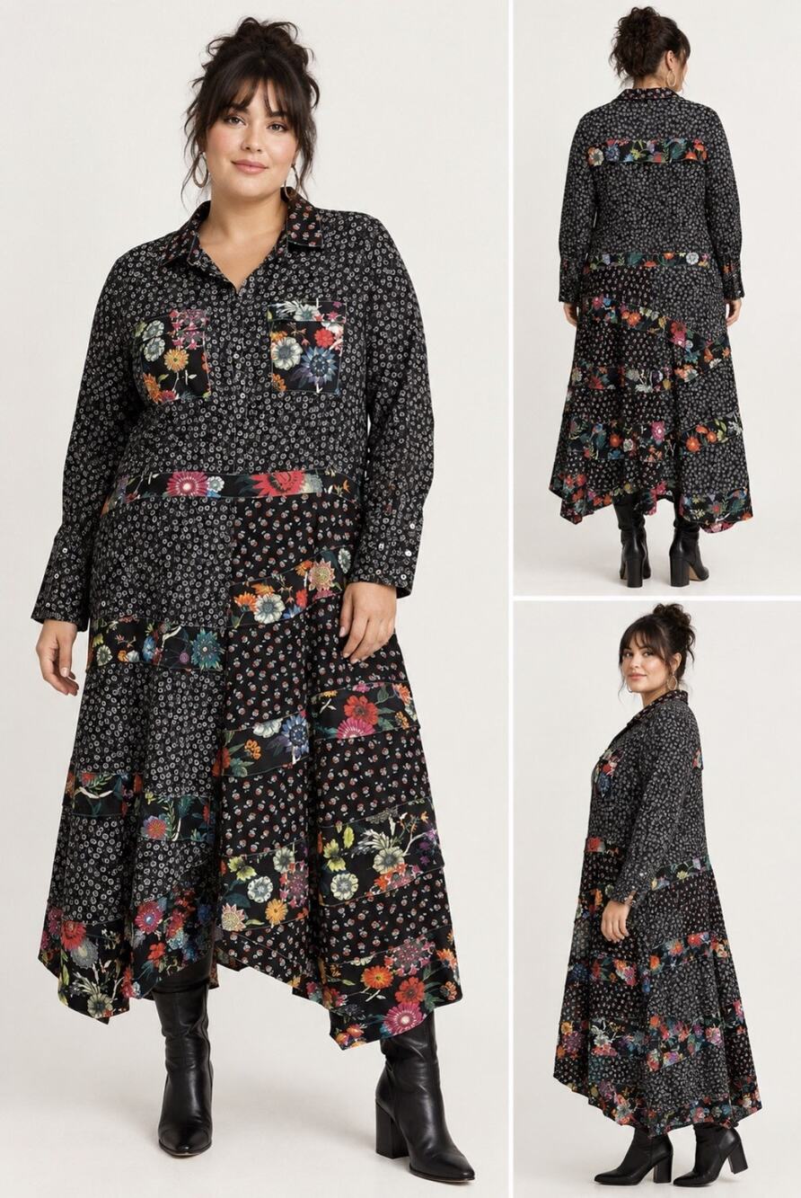 Nicole Miller Anthropologie Loretta Floral Ruffle Button Front Shirt Dress 14